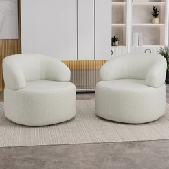 Kit 02 Poltronas Giratória Orgânica Para Sala de Estar Living Helena L02 Linho Cru - Lyam Decor