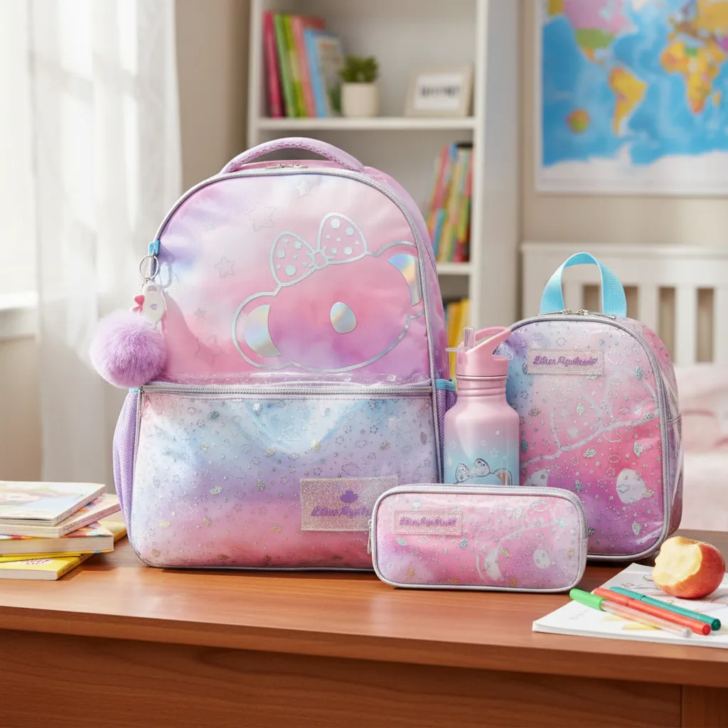 Kit Mochila de Costas Lancheira Estojo Garrafa Lilica Ripilica Lumina
