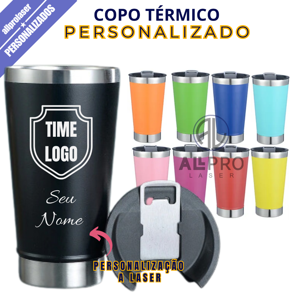 Copo Térmico 473ml Personalizado a Laser Nome Time Logo  Presente Envio Imediato em Oferta na Shopee