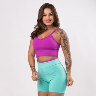 CONJUNTO FITNESS TOP ALCINHA E SHORT BICOLOR SUPLEX em Oferta na Shopee