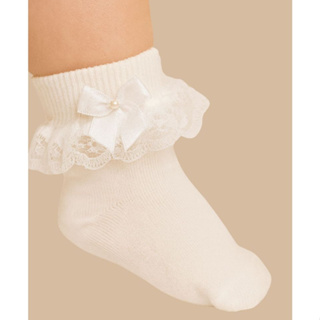 Meia Bebê Menina com Renda e Laço Cano Médio Delicada Batizado Festa Casamento em Oferta na Shopee