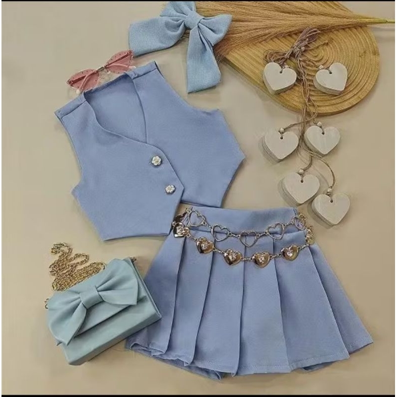 short saia pinsada e colete 2 4 6 8 10 em Oferta na Shopee