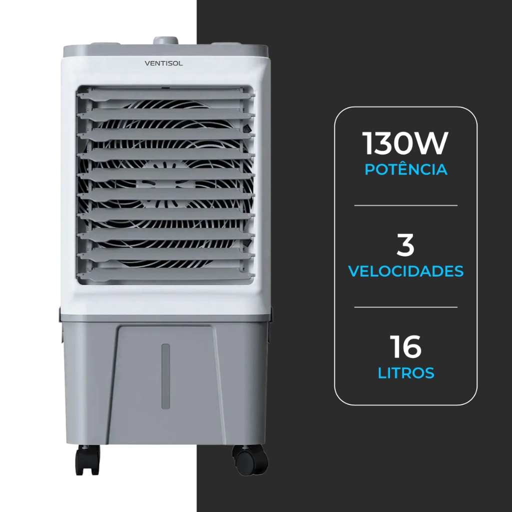 Climatizador de Ar Portátil Clin16 16 Litros 130w Ventisol - Filtro Colmeia  Compartimento para Gelo