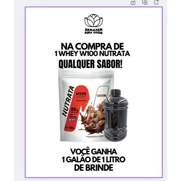 Whey Protein Concentrado 900g W100 Refil + Galão 1L  - Nutrata em Oferta na Shopee