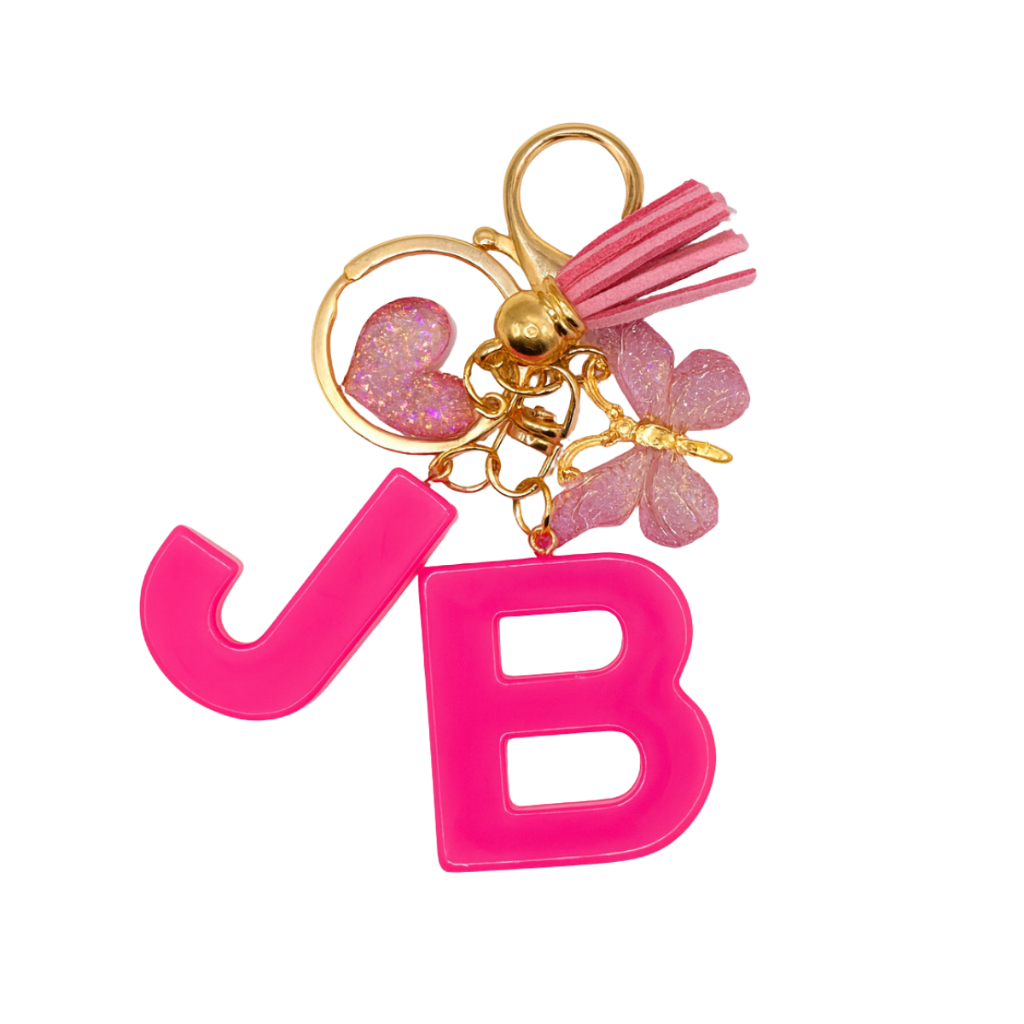 Chaveiro Feminino J B Rosa Pingentes Coração Borboleta Franja em Oferta na Shopee