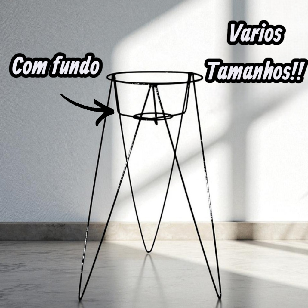 Suporte Plantas Tripe Alto 65cm Boca 20cm Com Fundo Para Pratinho Vaso