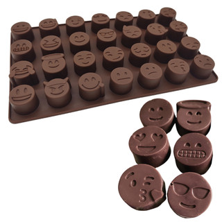Molde de Silicone Emojis Chocolate Forma 28 Smiles Doces Resina Sabonete
