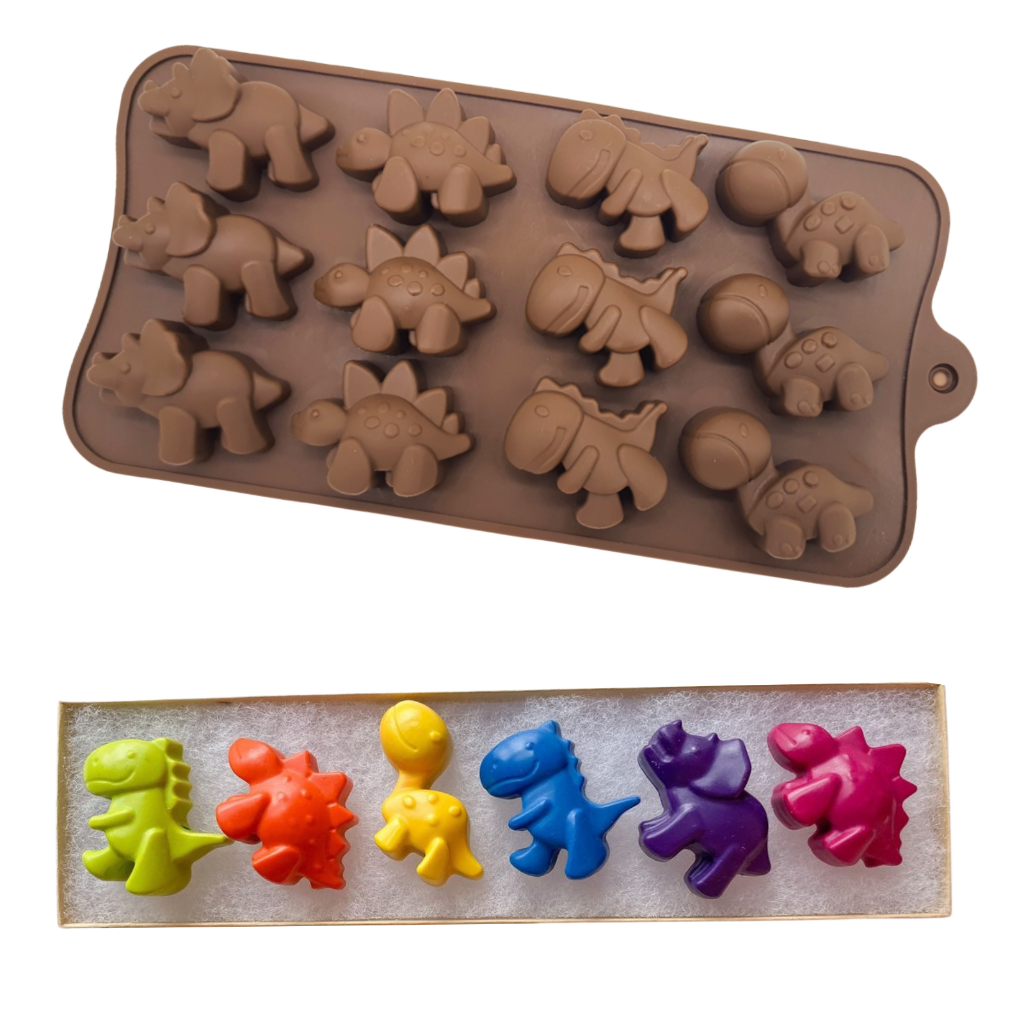 Molde de Silicone de Dinossauros Chocolate 12 Cavidades Forma Doces Gelatina Resina Sabonete