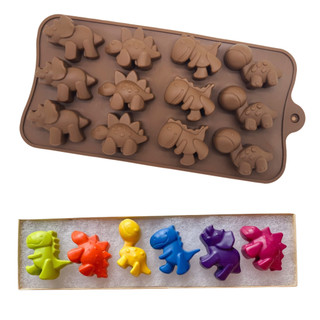 Molde de Silicone de Dinossauros Chocolate 12 Cavidades Forma Doces Gelatina Resina Sabonete