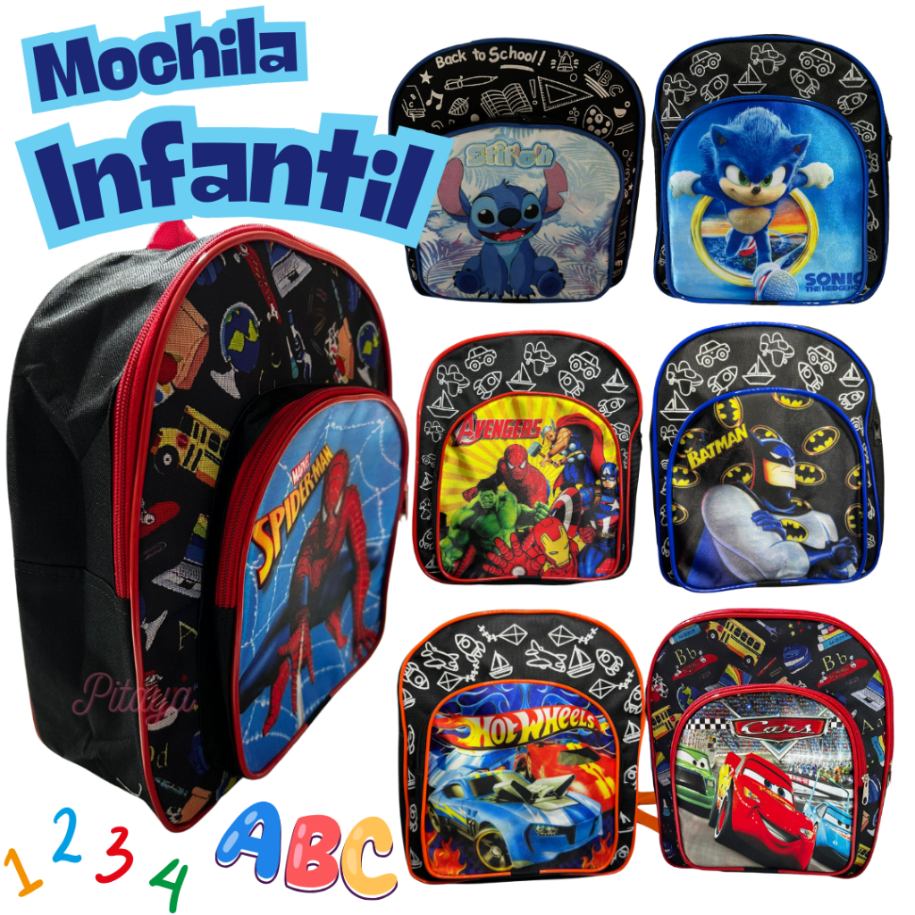 Mochila Pequena para Passeio Mochilete de Costas Bolsa Infantil Creche Meninos Homem Aranha Patrulha Canina