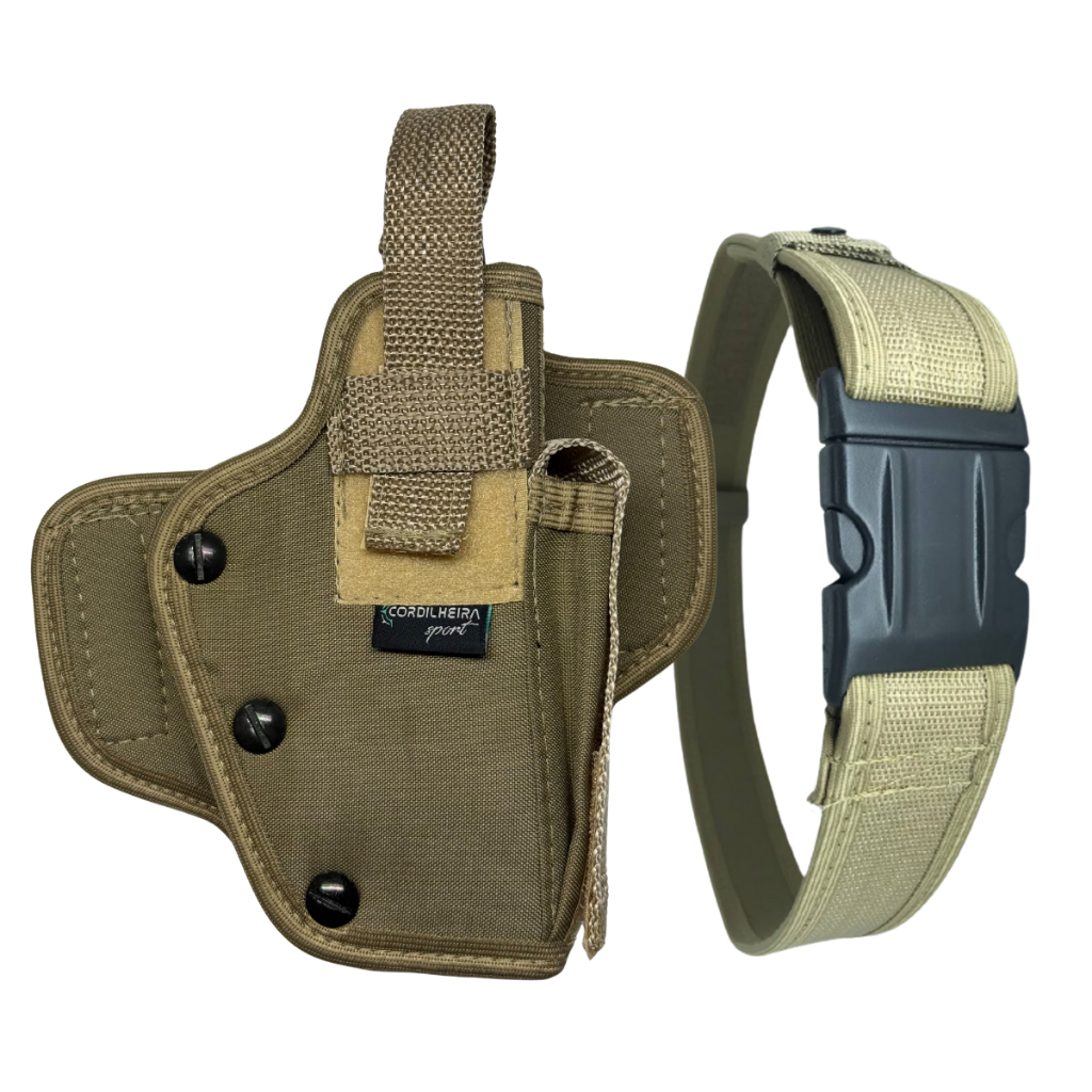 Coldre Destro (Lado Direito) Panqueca Parafuso c/ Porta Magazine Cintura Tan + Cinto Tático N/A em Oferta na Shopee