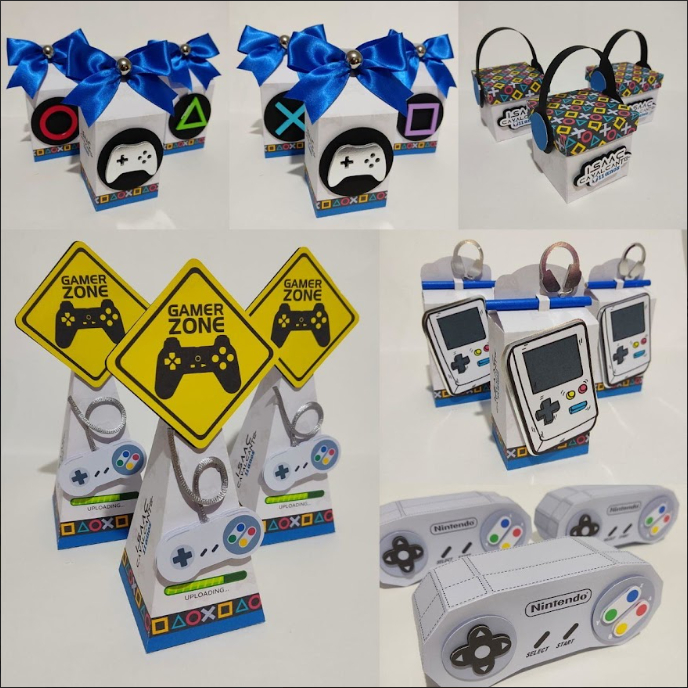 Kit Festa VIDEO GAME | GAMER | Personalizado | Lembrancinha Caixa Milk Pirâmide Decoração Aniversário | PEGUE E MONTE