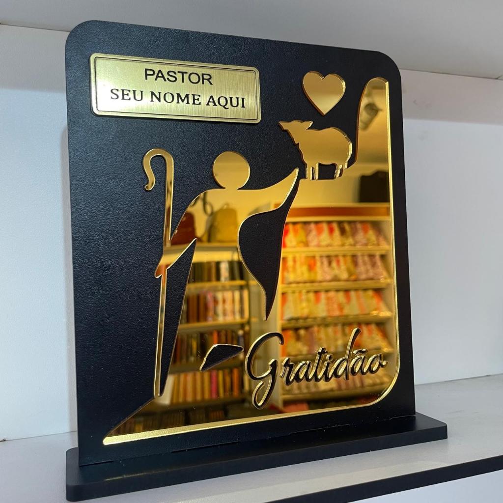 Troféu Personalizado Para Pastor Bispo Gratidão em Acrílico Ministério Igreja Cristã Vários Tamanhos