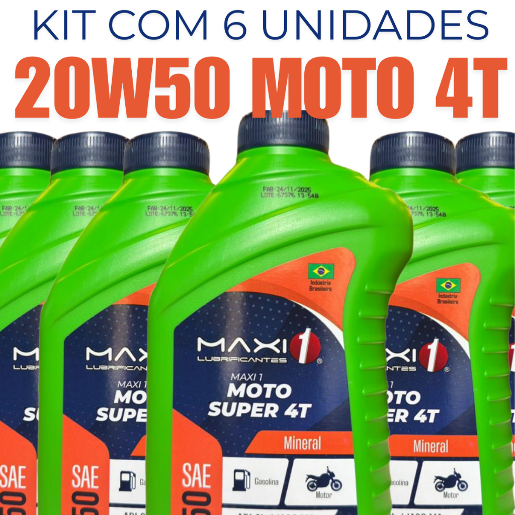 Óleo Lubrificantes Mineral 20w50 4T Para Motos Motor Premium Kit 6 Unidades SAE