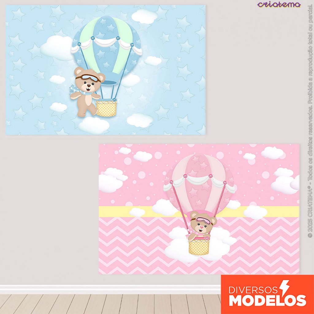 Painel De Festa Urso Baloeiro Retangular Horizontal Sublimado 3D Em Tecido Decoração em Oferta na Shopee