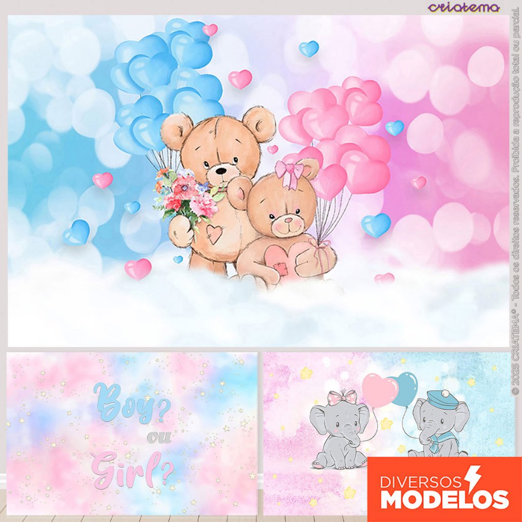 Painel de Festa Chá Revelação Retangular Horizontal Sublimado Decoração Em Tecido em Oferta na Shopee