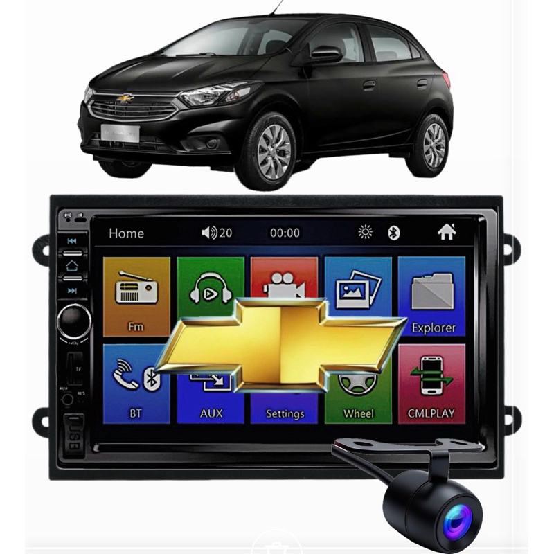 Kit Central Multimídia Mp5 2din Onix/Prisma/ Cobalt/ Spin( até 2021)Espelhamento Bluetooth + moldura + câmera de ré