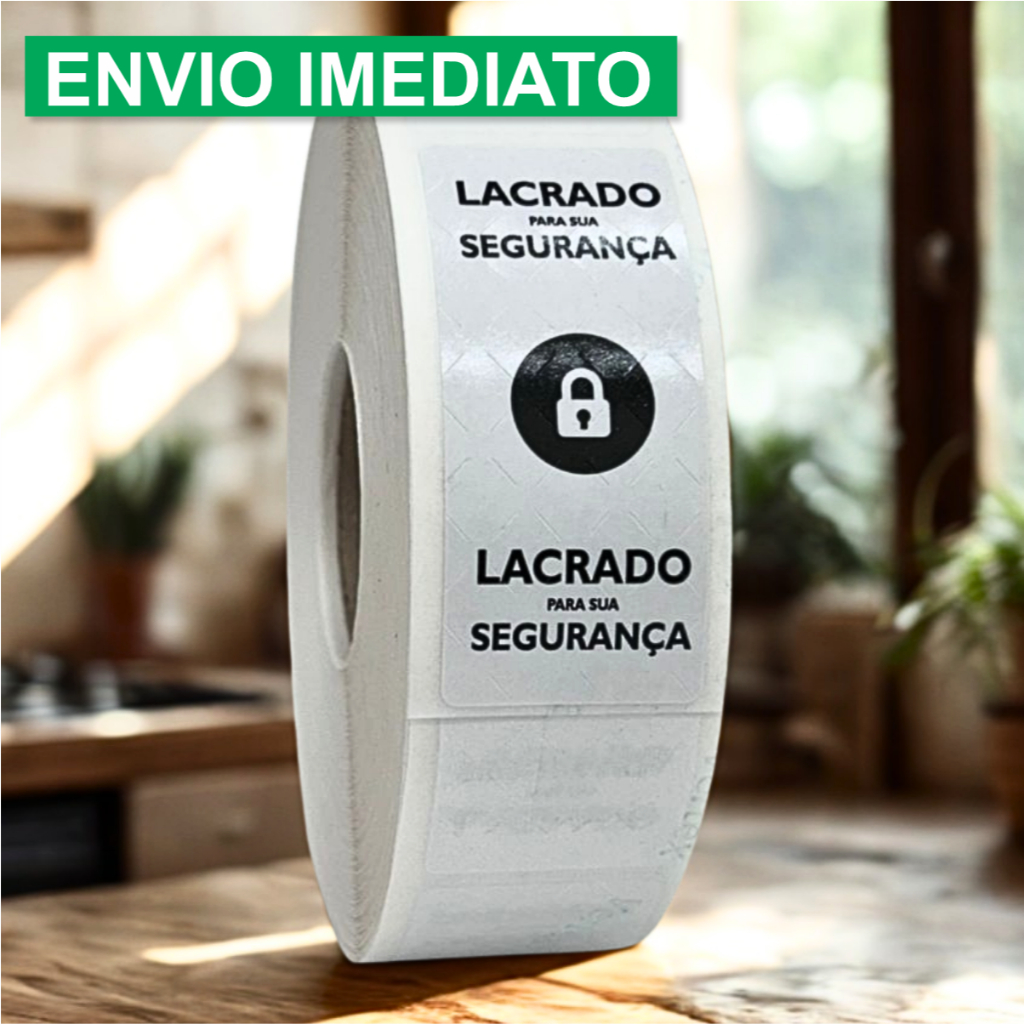 1.000 Lacres Para Embalagem Sacola Segurança Adesivo 3x7cm - BRANCO CADEADO