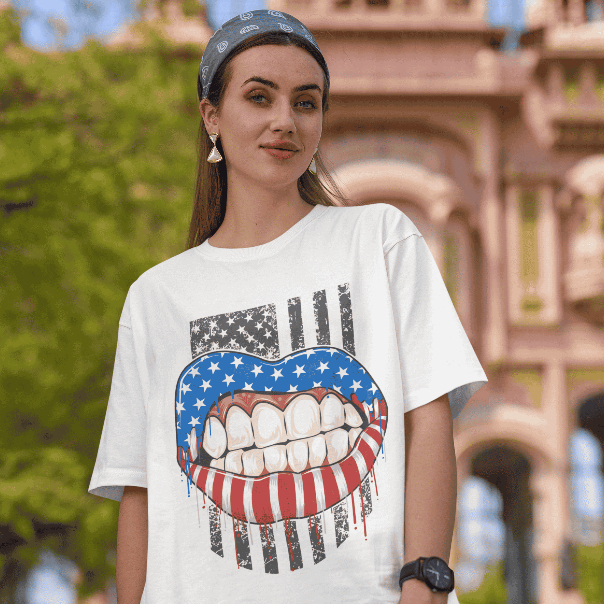 Camiseta Feminina EUA Boca Americana Oversized Unissex Algodão Streetwear Rock Vintage