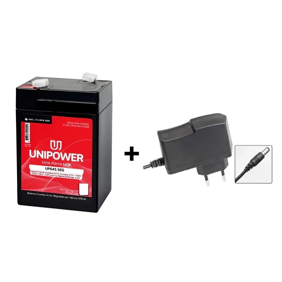 Bateria 6v 4,5Ah e Carregador Pino P/ Brinquedo Motinha Carrinho Elétrico Criança Bandeirantes