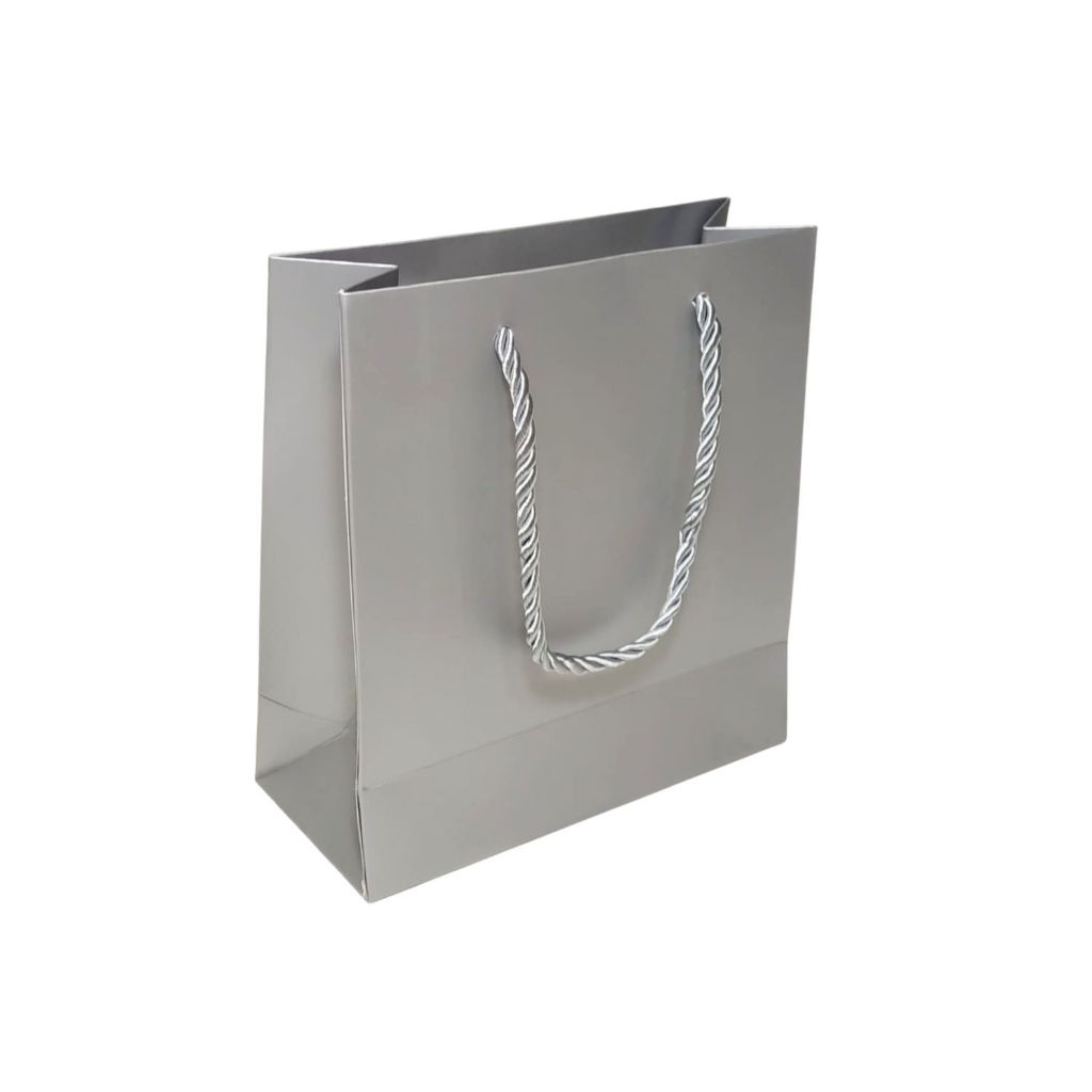 Sacola de Papel Prata Lisa (M) 18x10x23cm - Pct c/ 12 em Oferta na Shopee