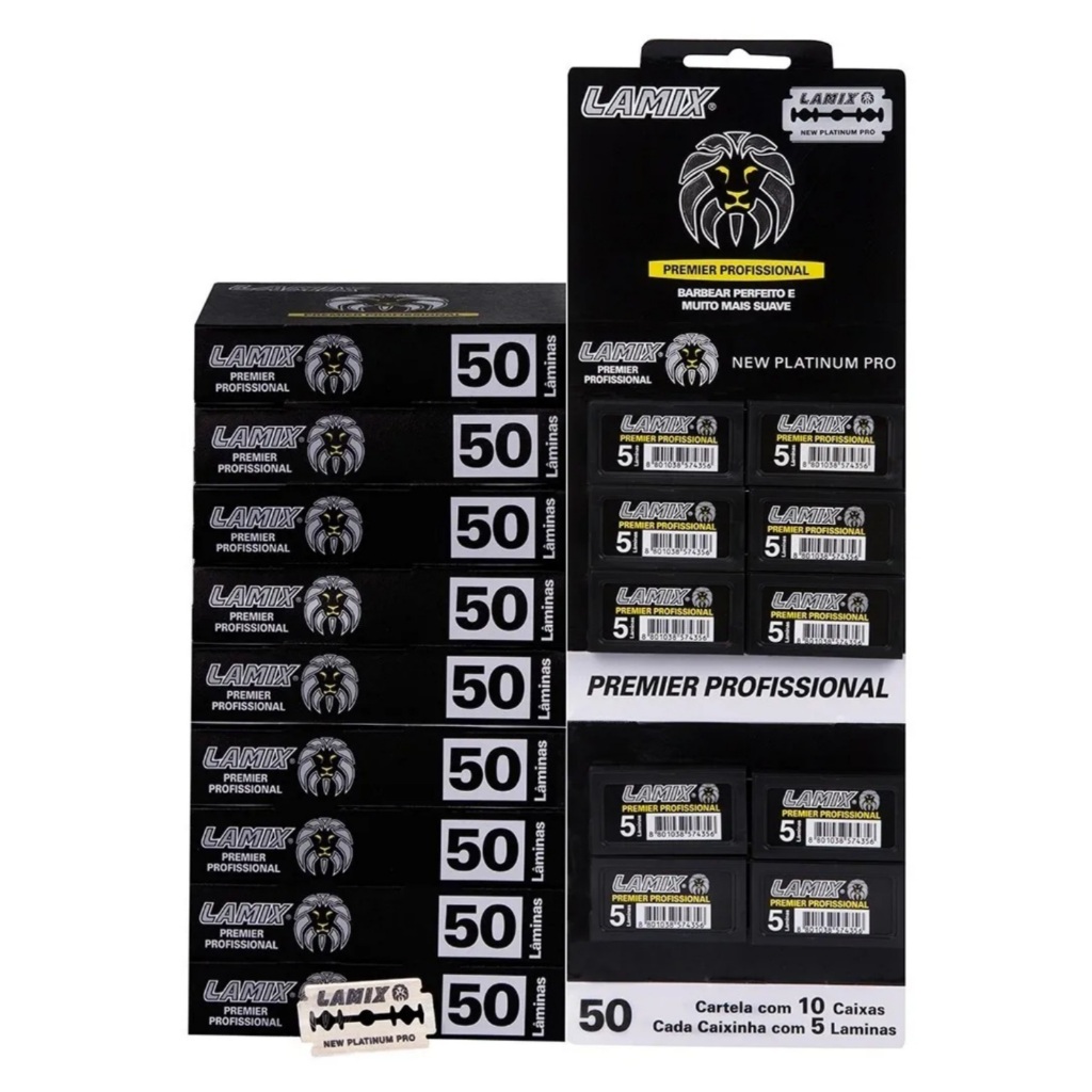 Lâmina de Barbear Lamix Black | Kit 500 Unidades (10 Cartelas) | Profissional