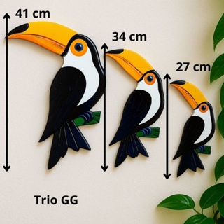 Trio de araras e Tucanos enfeite de parede varanda e jardim de MDF pintadas à mão em Oferta na Shopee