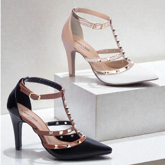 Scarpin Salto Alto Pirâmides Luxo Elegante Social Festa Bico Fino Calçado Sapato Feminino Torricella