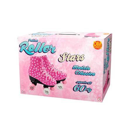 Patins Infantil Stars Rosa Retrô Quad Acolchoado Regulável Tamanho Dos Patins 33