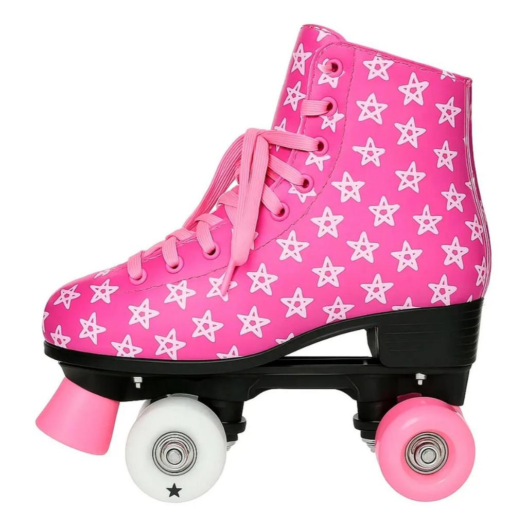 Patins Infantil Stars Rosa Retrô Quad Acolchoado Regulável Tamanho 37 em Oferta na Shopee