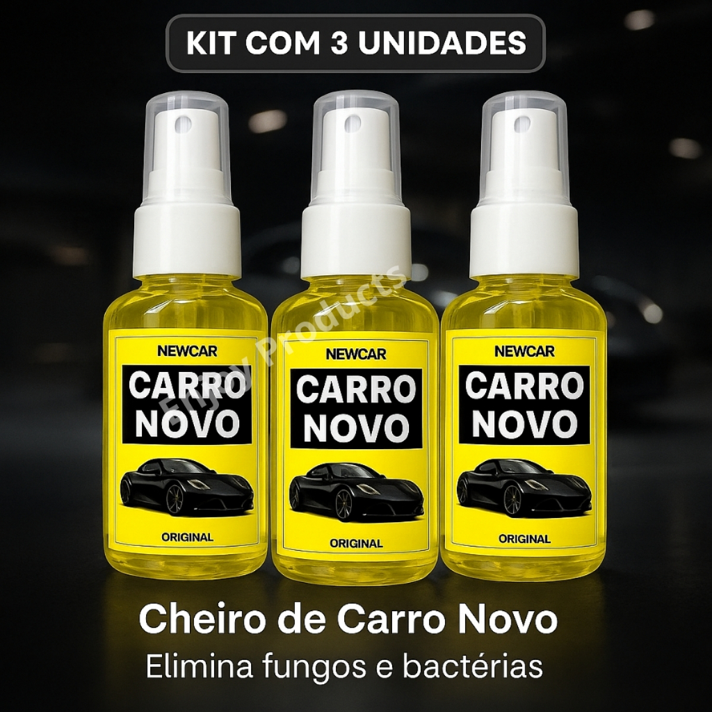 𝗞𝗜𝗧 𝗖𝗢𝗠 𝟯 Cheirinho CARRO NOVO PREMIUM New Car: Elimina Fungos e Bactérias, Aroma Duradouro
