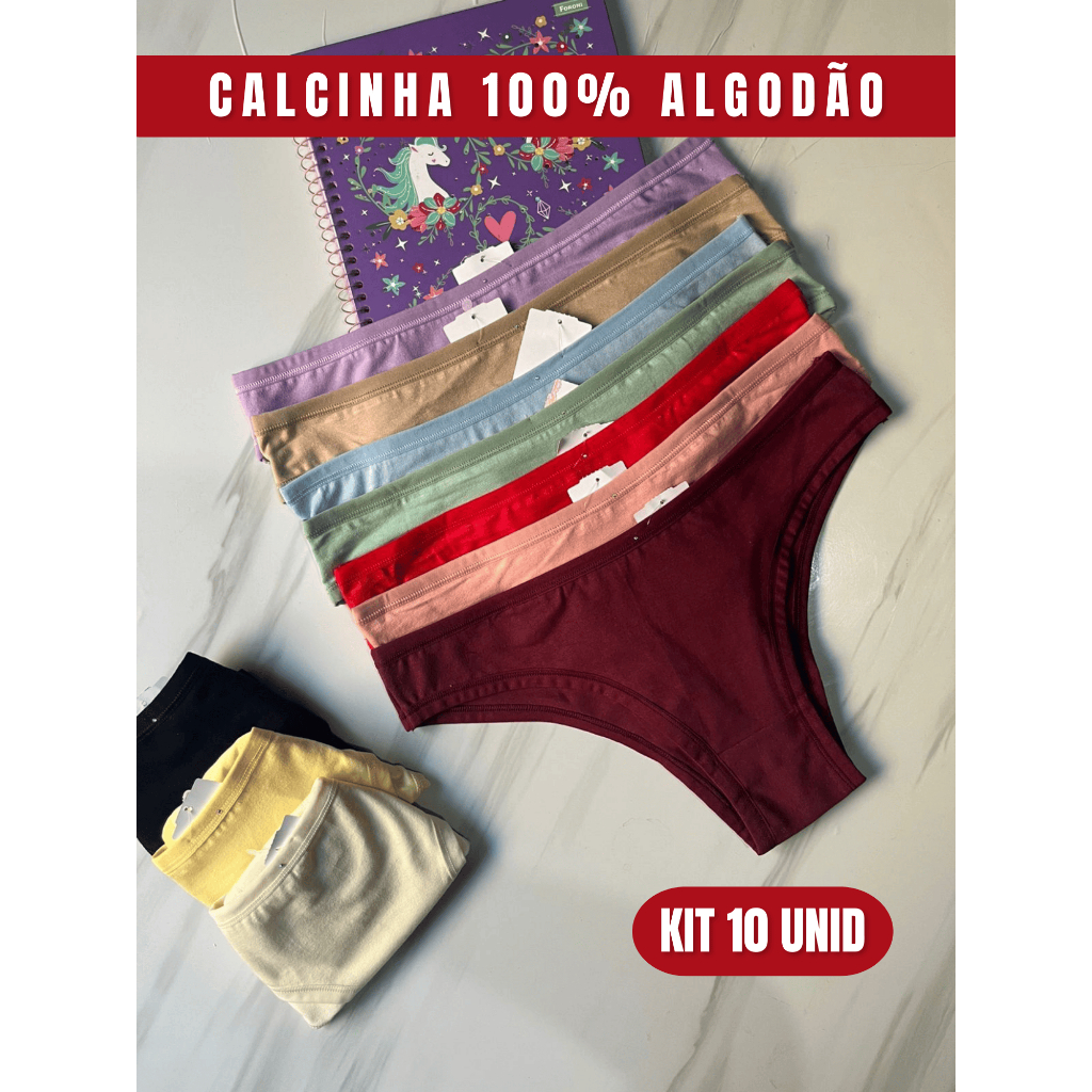 Kit Calcinhas de algodão básicas  antialérgicas  Tanga 100% algodão em Oferta na Shopee