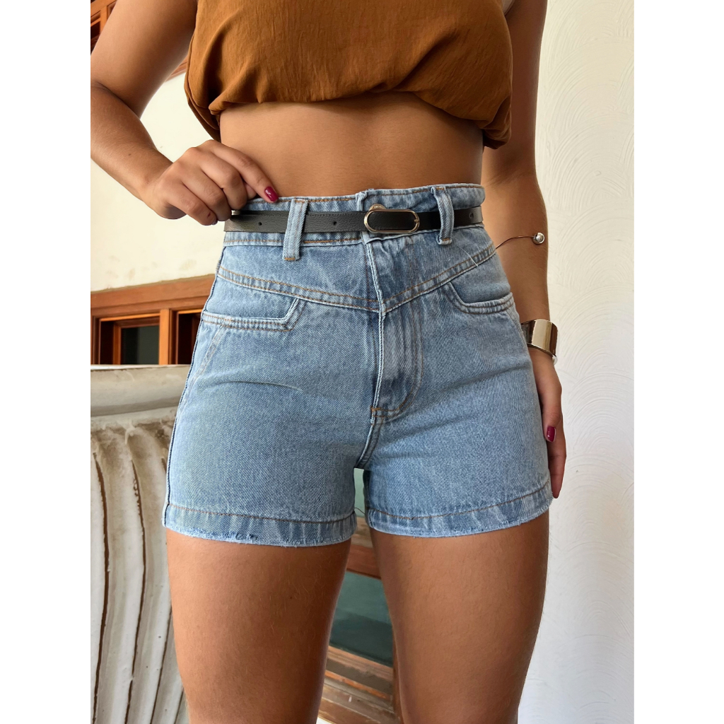 Shorts Jeans Mom Feminino short costuraCintura Alta Com cinto forma pequenaConfortável Qualidade premium Elegante Casual em Oferta na Shopee