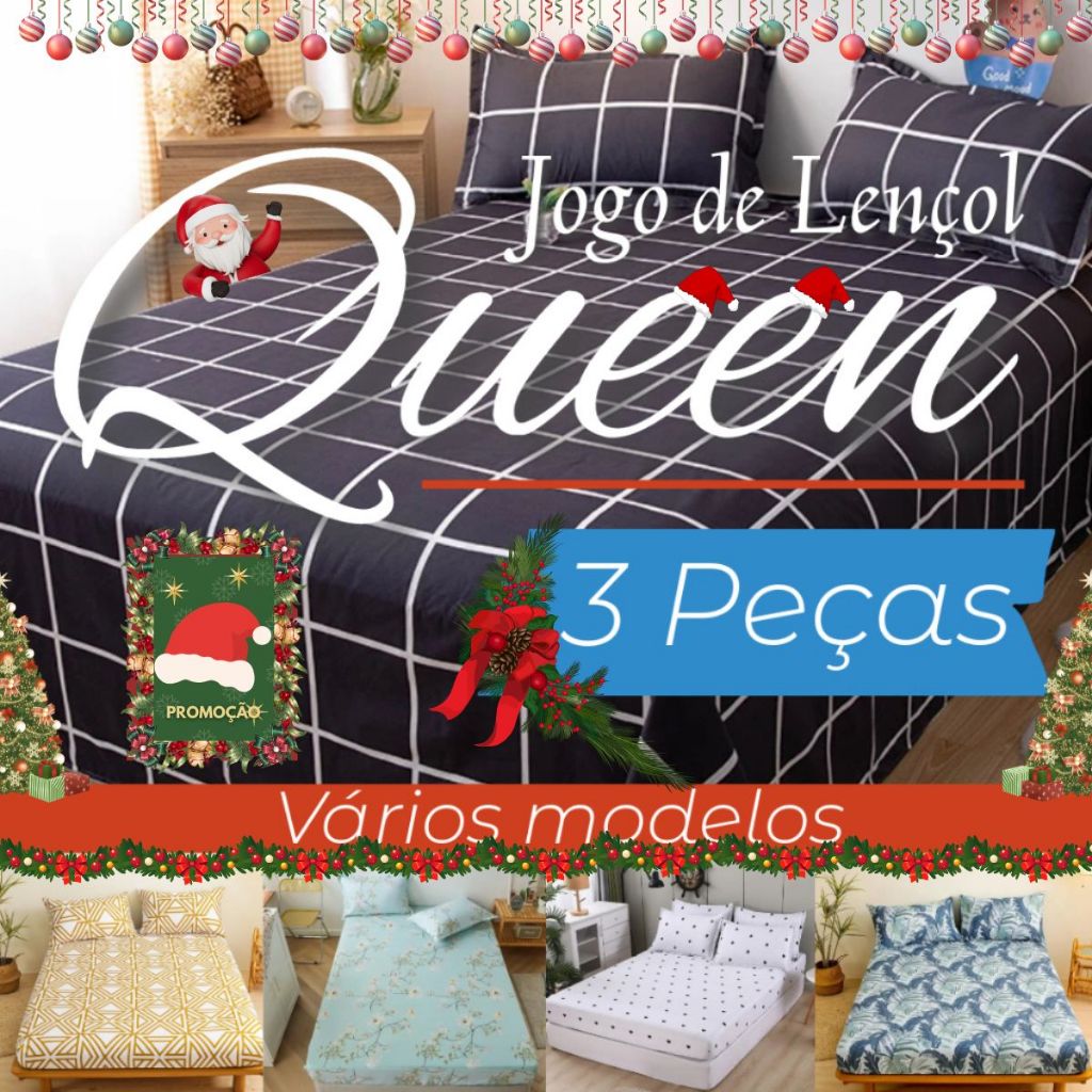 Kit Jogo de Lençol Casal Queen 3 Peças 1,98m x1,58m x 0,3m de Altura Estampas Sortidas em Oferta na Shopee