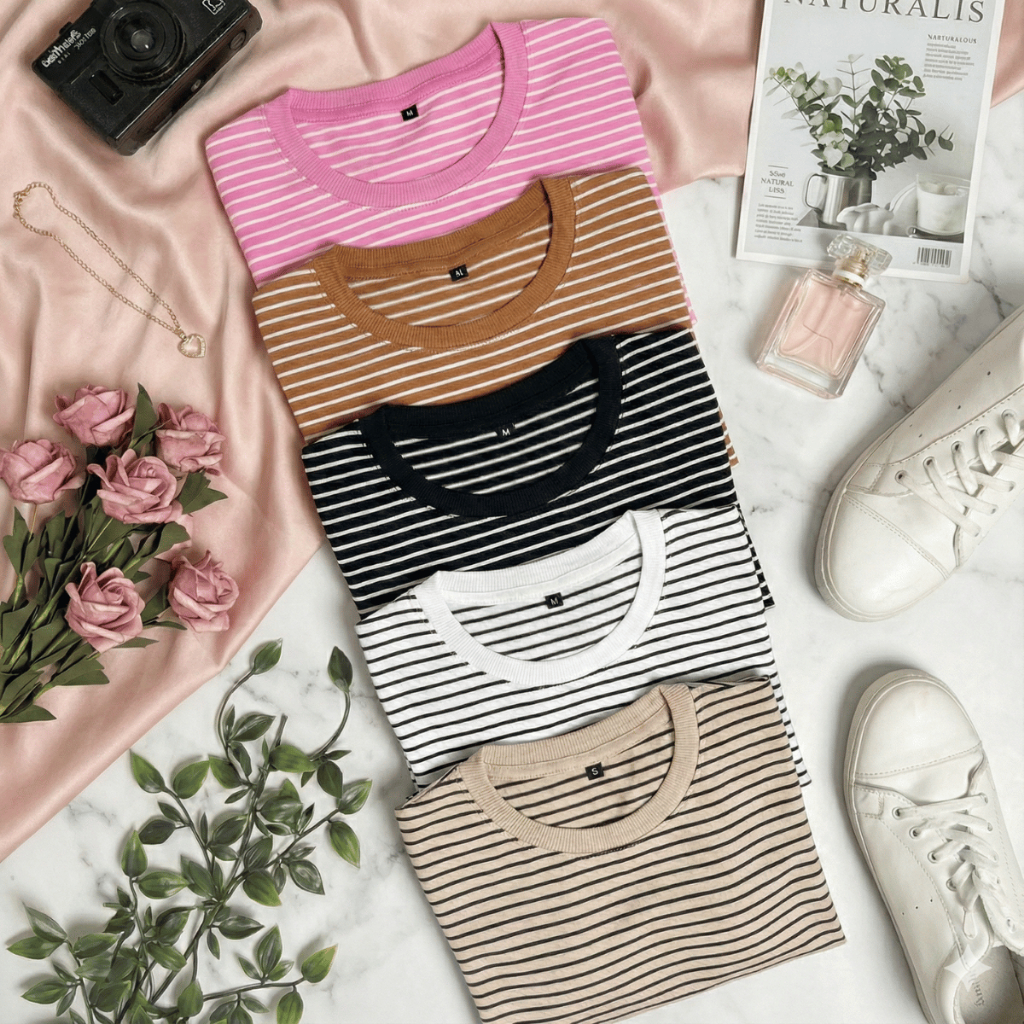 Blusa Feminina Listrada Tshirt Manga Curta Elegante do P ao GG Algodão Confortável Fresca Moda Verão em Oferta na Shopee