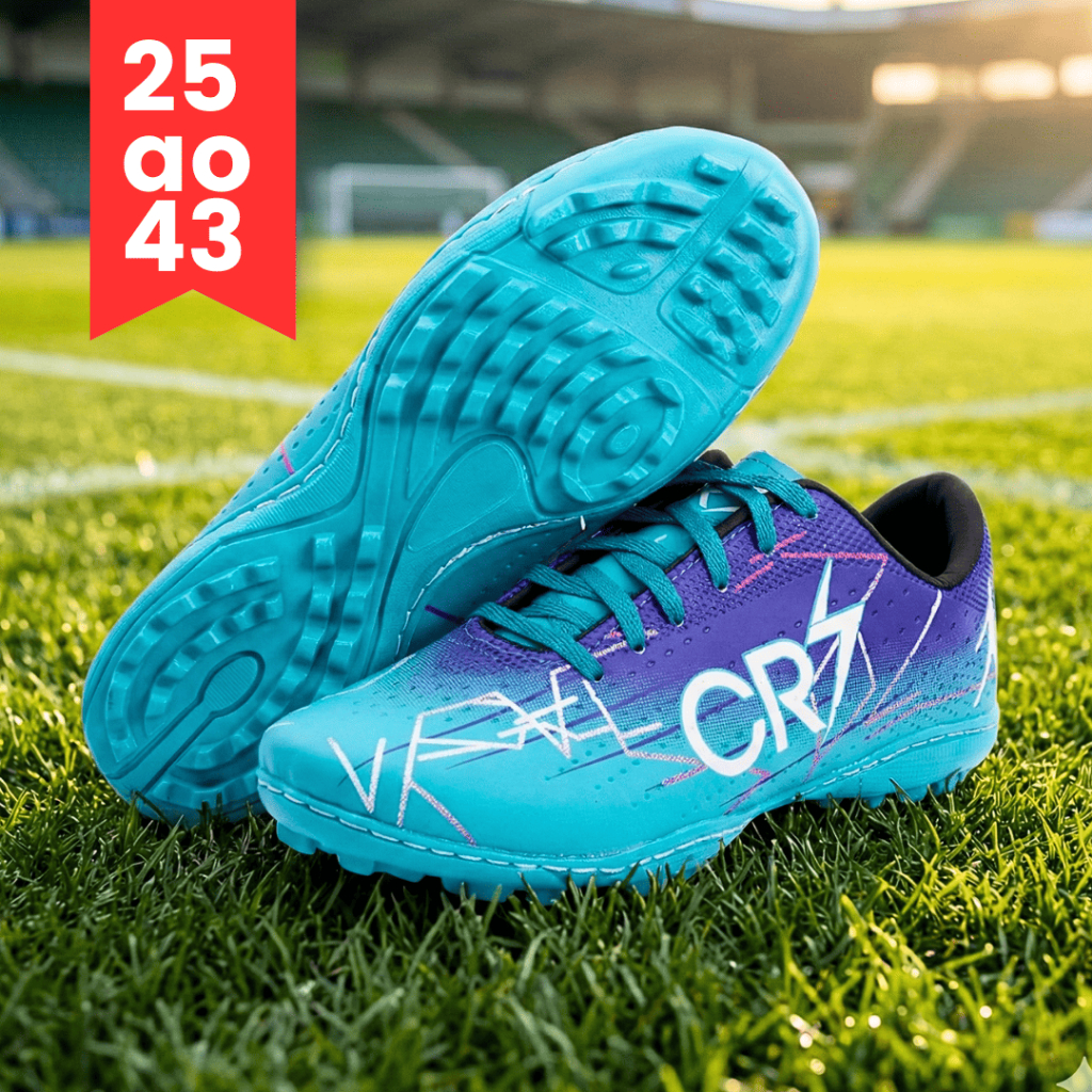 Chuteira CR7 Masculina Society Adulto Infantil Profissional CampoJogo Treino Antiderrapante Envio24h