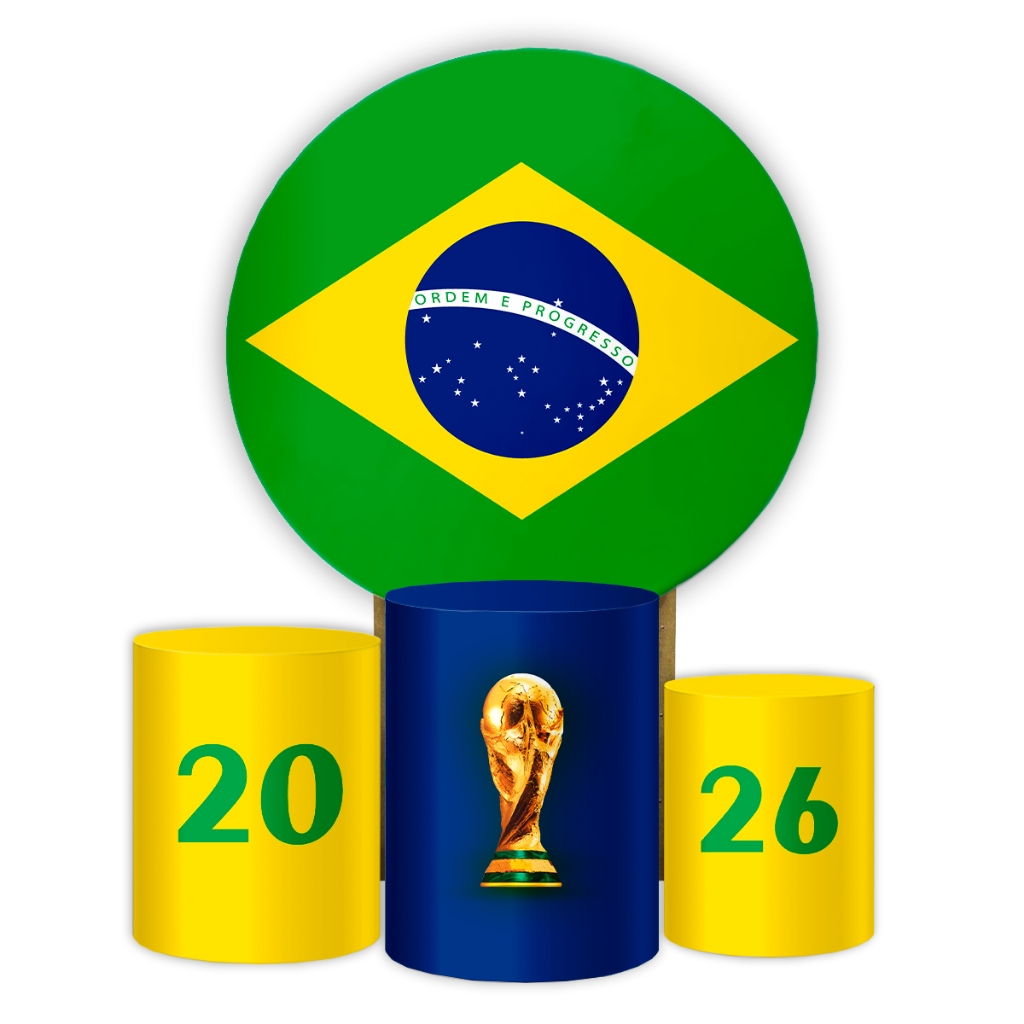 Painel Redondo Copa do Mundo 2026 Sistema Veste Fácil Capas Cilindro Decoração Futebol Brasileiro Festa