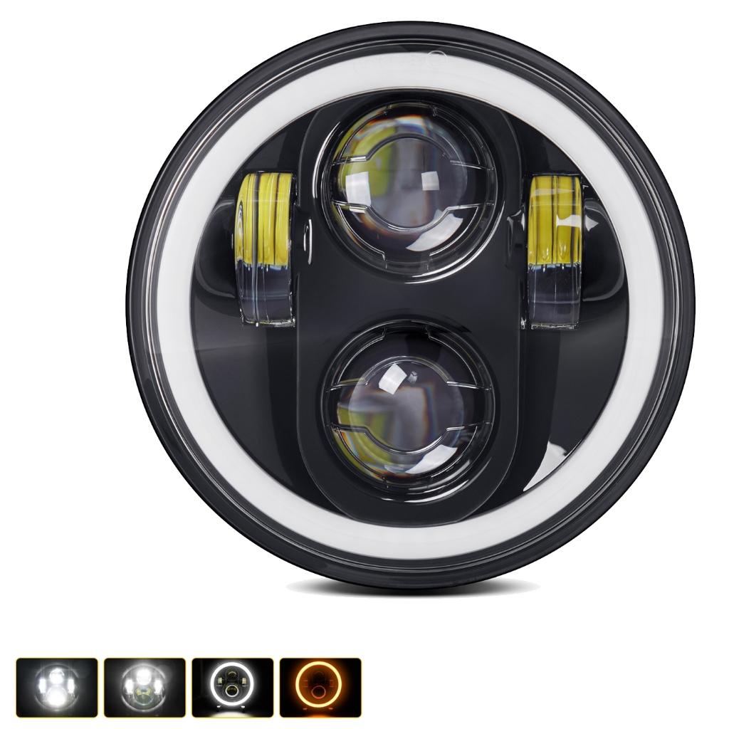 PROJETOR FAROL LED 7" ANGEL EYES 60W MOTO CARRO FUSCA KOMBI CAMINHÃO JEEP 4X4 O