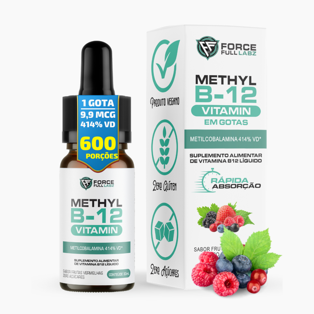 Vitamina B12 Metilcobalamina sublingual  30ml Frutas Vermelhas 414% VD 100% Pura Vegan FORCE FULL LABZ