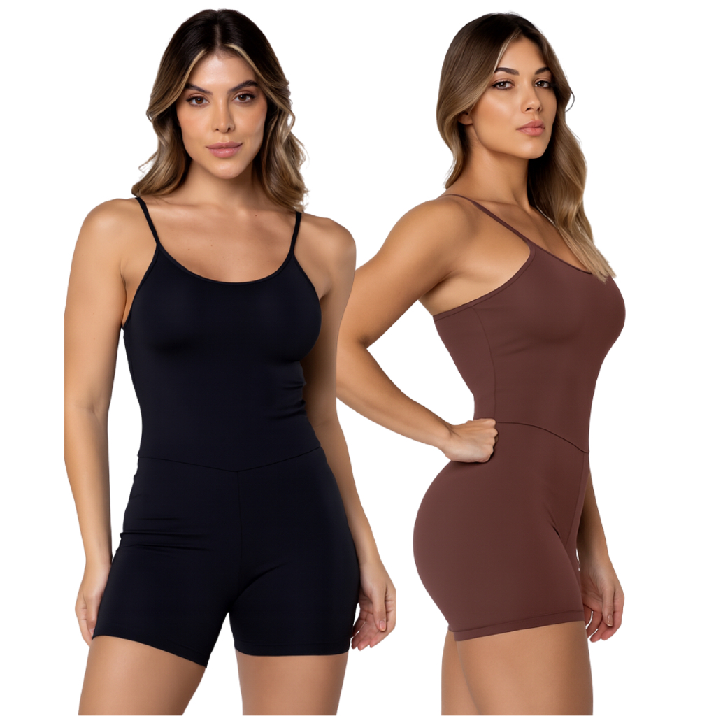Macaquinho Fitness Blackout Tecido Slim Fit Toque Gelado Zero Transparência Academia Marrom Feminino