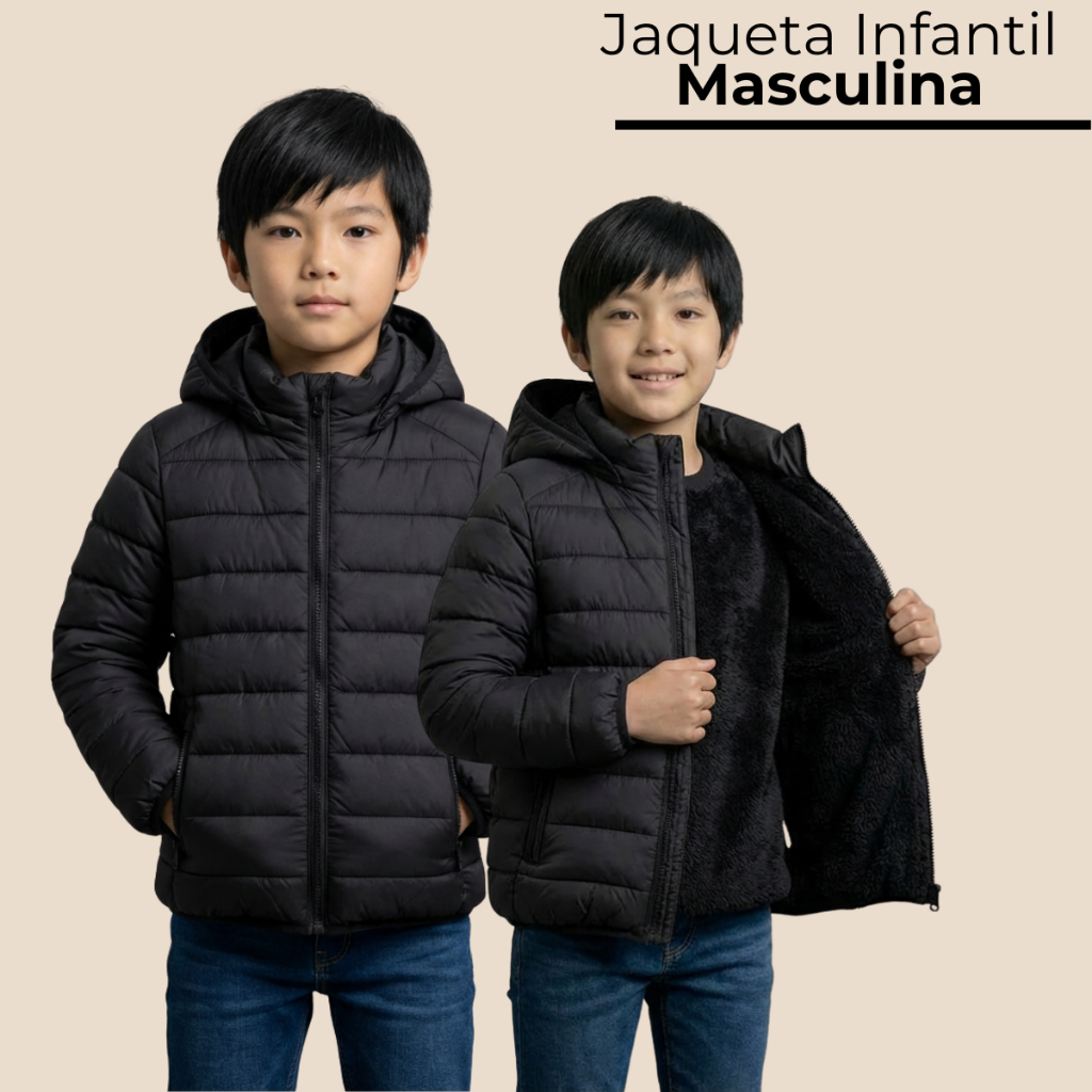 Jaqueta Puffer Infantil Masculino Pelinhos e Touca Inverno Frio Intenso em Oferta na Shopee