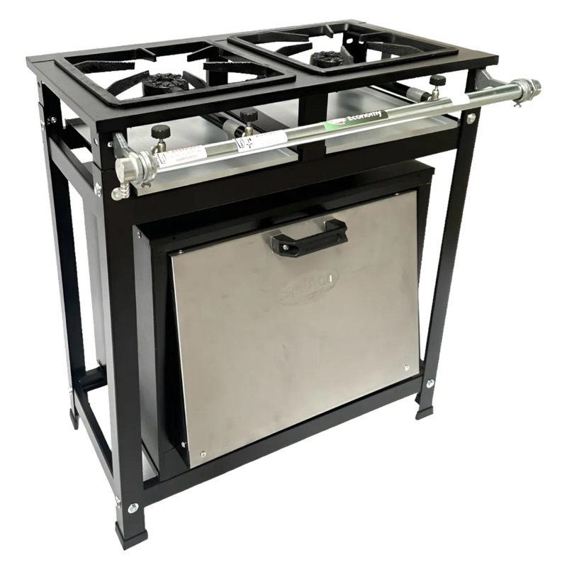 Fogão 2 Bocas Com Forno Cristal Aço Alta Pressão 30x30 Industrial Perfil 5 + Mangueira De Brinde em Oferta na Shopee