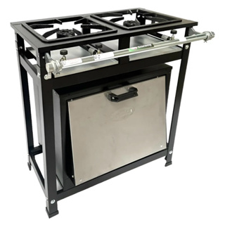 Fogão 2 Bocas Com Forno Cristal Aço Alta Pressão 30x30 Industrial Perfil 5 + Mangueira De Brinde em Oferta na Shopee