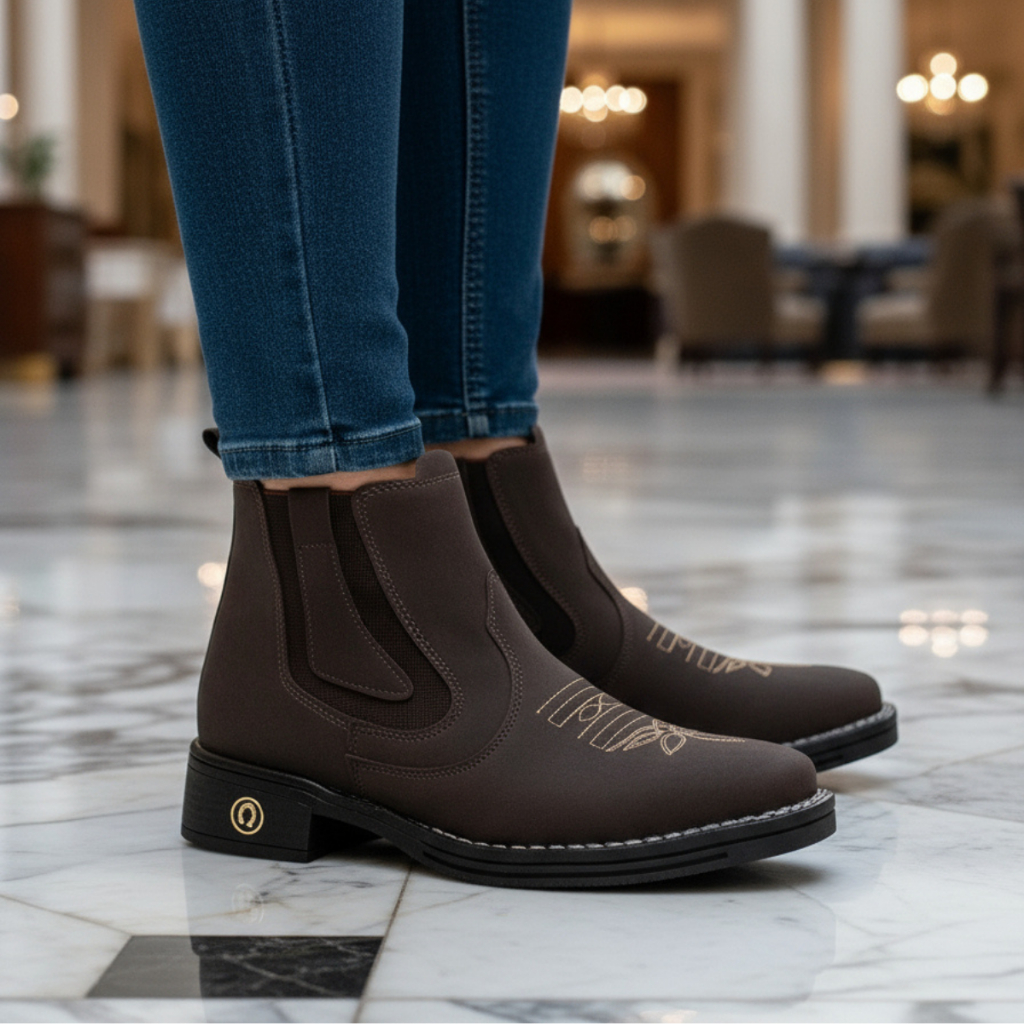 Botina Country Feminina Bota Bordado Rosa Confortável Estilosa