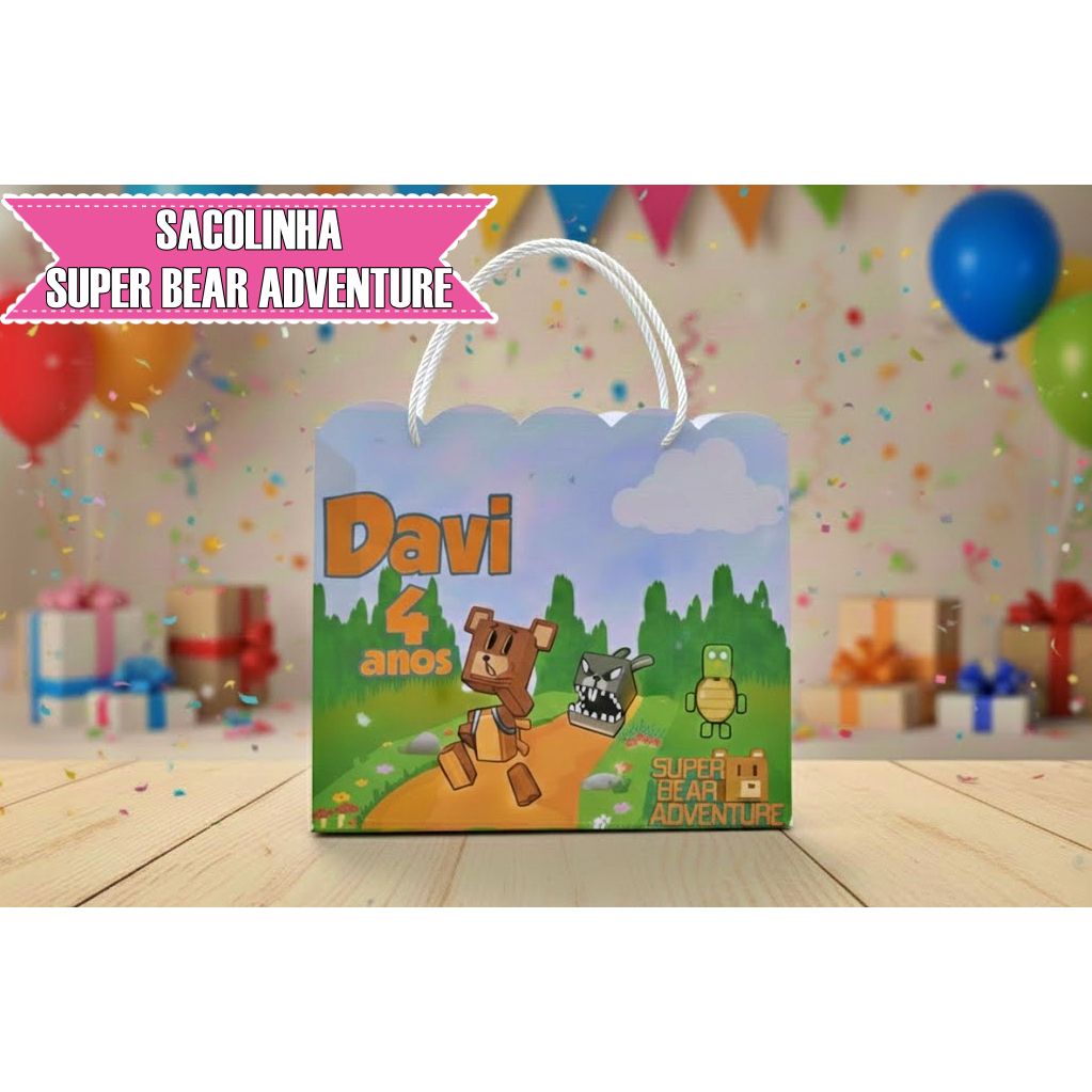 Sacolinhas Personalizadas Nuvem Grande - Lembrancinhas - Festa Aniversário - Super Bear Adventure