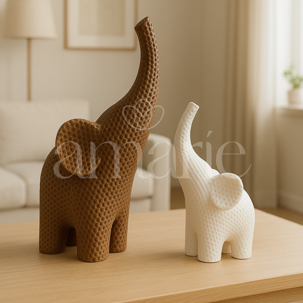 Elefantes Família Mãe e Filho Decorativos Efeito Crochê – Design Moderno | Presente Artesanal