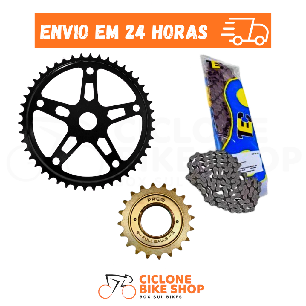 Kit Relação Bike Catraca 20 Dentes  + Coroa 46 Dentes + Corrente Grossa