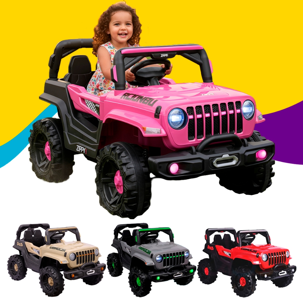 Jeep Off-Road Elétrico Infantil Bateria 12v Carro Com Controle Remoto e Motorizado