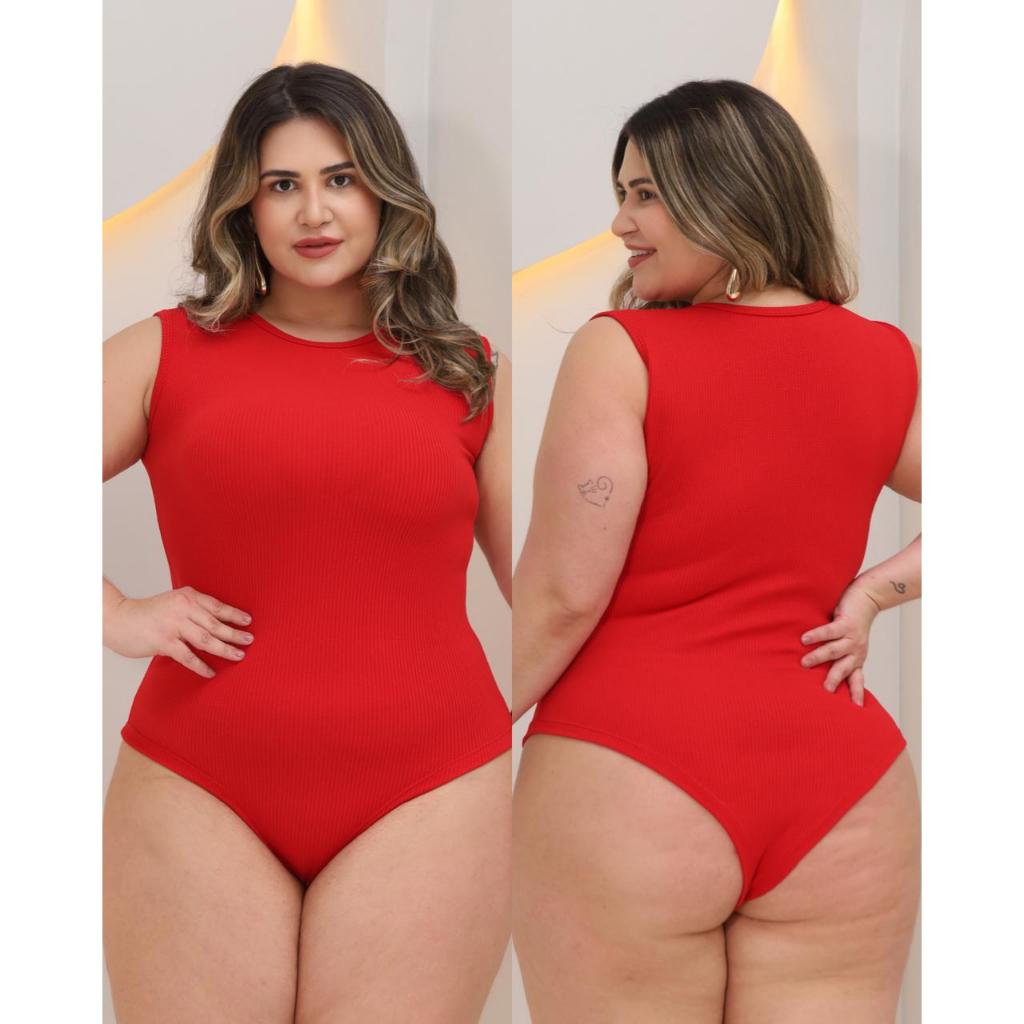 Body Feminino Casual Plus Size Alça Larga Regata Básica Canelado P ao G2 Várias Cores