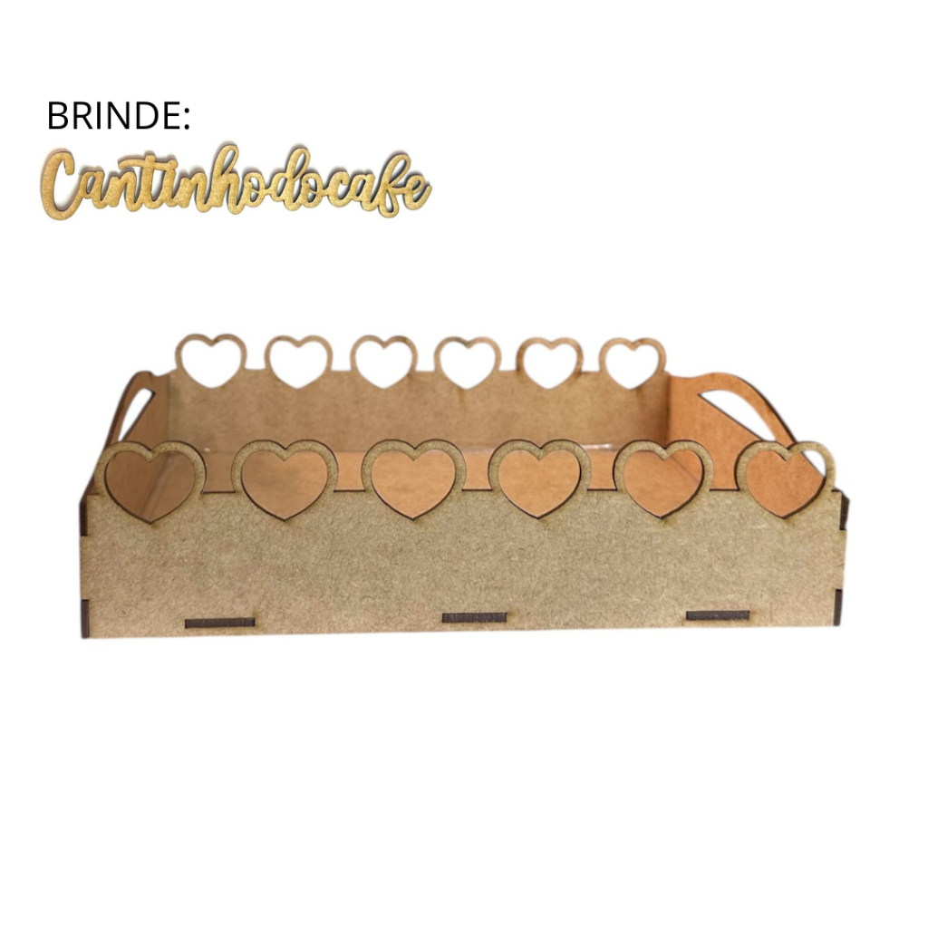 Bandeja Coração em MDF Cru Caixa Cesta Decoração e Presente com Corações em MDF